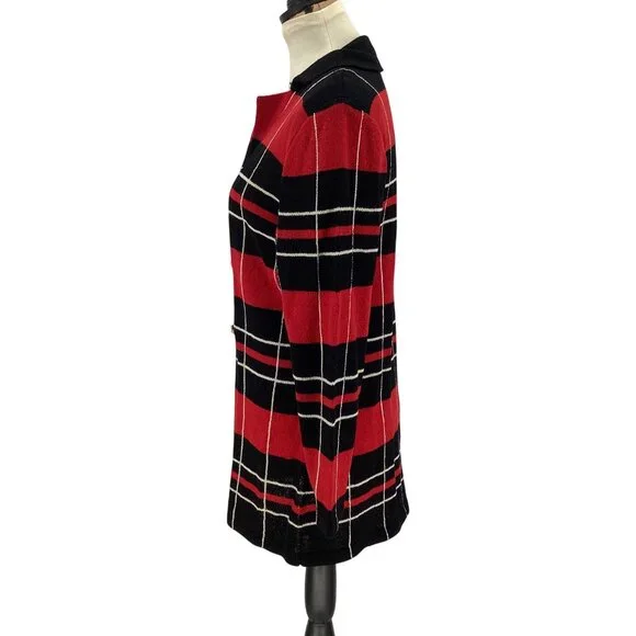 Todd & Olivia Womens Red & Black Plaid Wool Blend Button Front Cardigan Size 10 - Picture 3 of 7